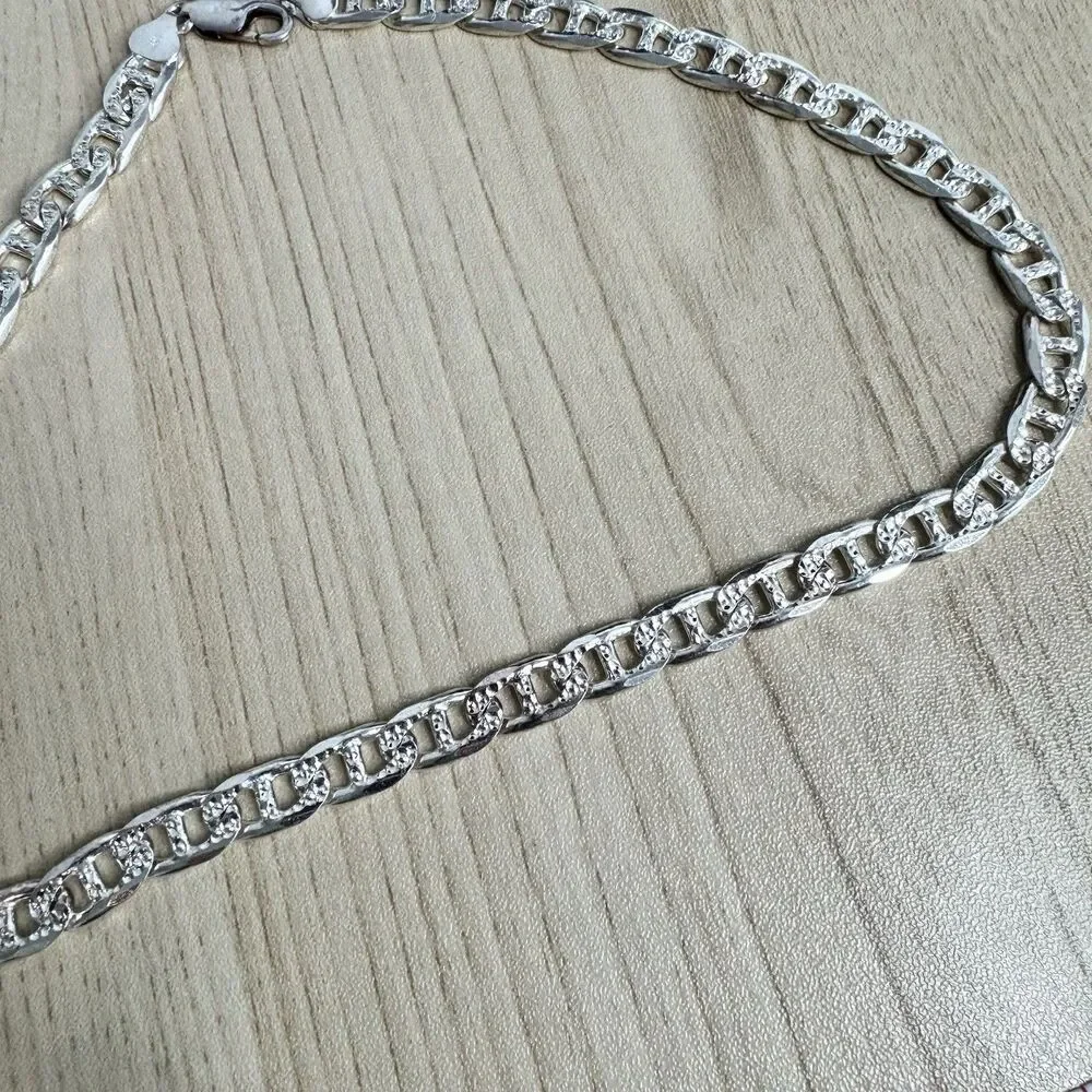 925 Sterling Silver Thick Diamond Cut Mariner Link Chain Necklace ITALY 44g